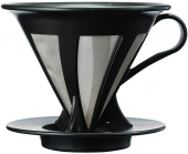 Воронка для кофе Hario CFOD-02 размер 02 V60, пластиковая с металлическим фильтром, цвет чёрный