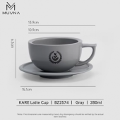 Чашка для кофе с блюдцем MUVNA Kare Latte 280 мл, серый