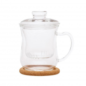 Чашка "Гиацинт" из жаропрочного стекла с заварочной колбой,крышкой и пробковой подставкой, 300 мл