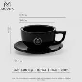 Чашка для кофе с блюдцем MUVNA Kare Latte 280 мл, чёрная