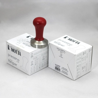 Темпер для кофе d58 мм MOTTA 8100R плоское стальное основание, ручка из дерева, цвет красный (3)