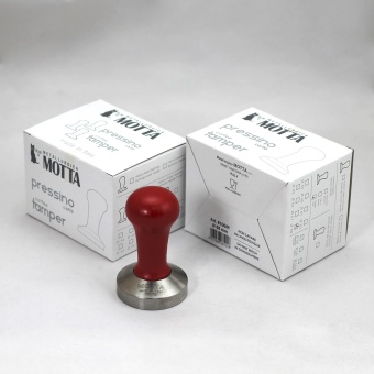 Темпер для кофе d58 мм MOTTA 8100R плоское стальное основание, ручка из дерева, цвет красный (2)