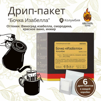 Бочка Изабелла ЛИХТАРЬ КОФЕ кофе молотый в ДРИП-ПАКЕТАХ, упак. 6 шт.