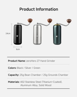 Кофемолка ручная ZeroHero Z7, цвет зеленый, bsym036