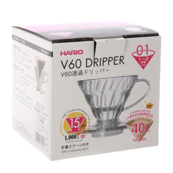 Воронка для кофе Hario VD-01T-15CP размер 01 V60, пластиковая, прозрачная 6