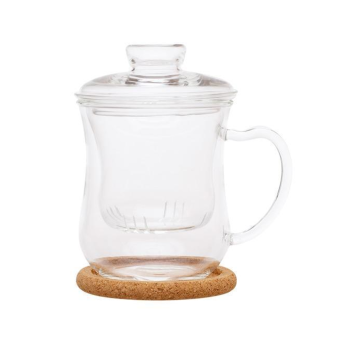 Чашка Гиацинт из жаропрочного стекла с заварочной колбой,крышкой и пробковой подставкой, 300 мл