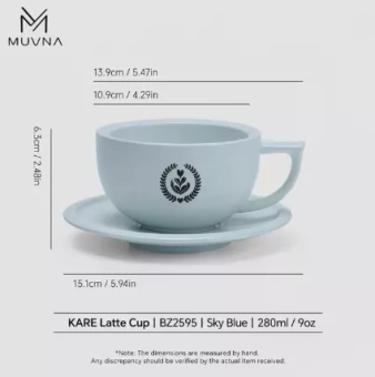 Чашка для кофе с блюдцем MUVNA Kare Latte 280 мл, синяя