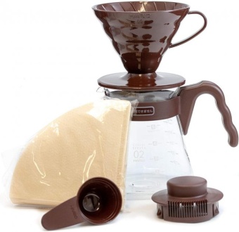 Набор для кофе Hario VCSD-02-CBR сервировочный чайник+воронка пластик размер 02 V60, цвет коричневый 2