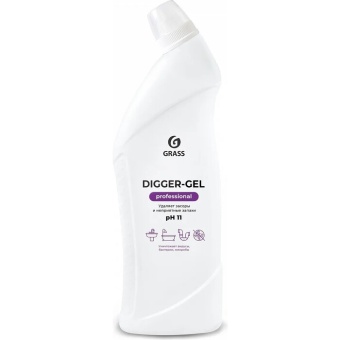 Средство щелочное для прочистки канализационных труб Grass Digger-gel Professional, флакон 1000 мл 1