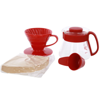 Набор для кофе Hario VDS-3012R сервировочный чайник + воронка керамическая, размер 01 V60, красная 1