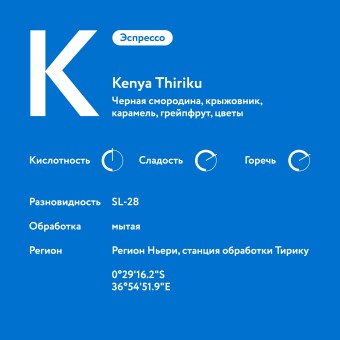 Kenya Thiriku YANKEE SIERRA (для эспрессо) кофе в зернах, упак. 200 г.